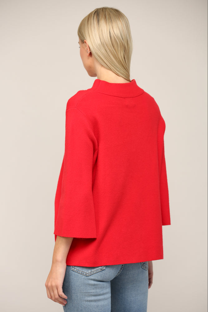 Mock Neck Pull Over Sweater Bell Sleeve - Red - Findlay Rowe Designs