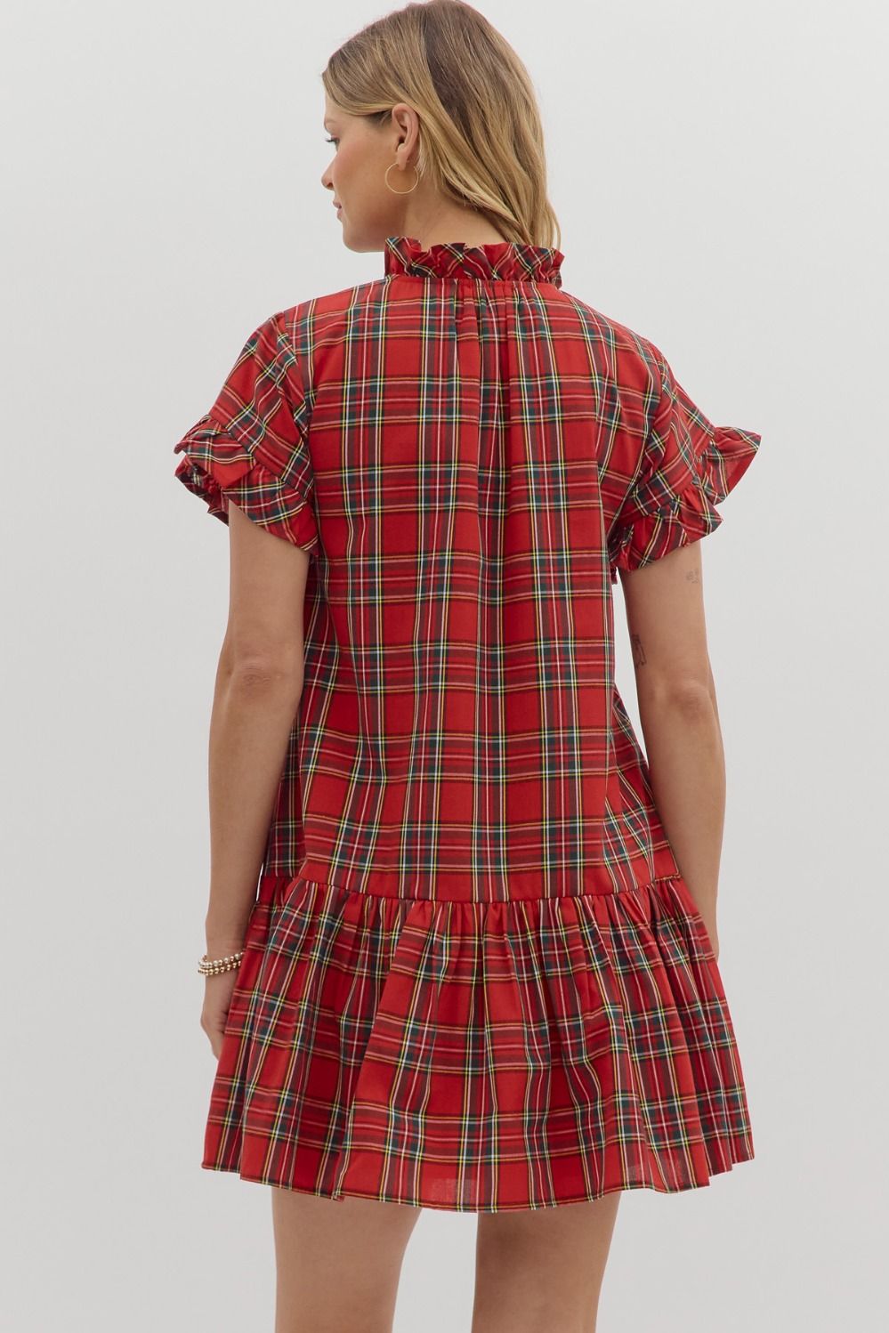 Dress - Plaid Ruffle Mini - Red