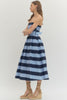 Entro - Dress - Strapless Midi - Blue Stripe - Findlay Rowe Designs