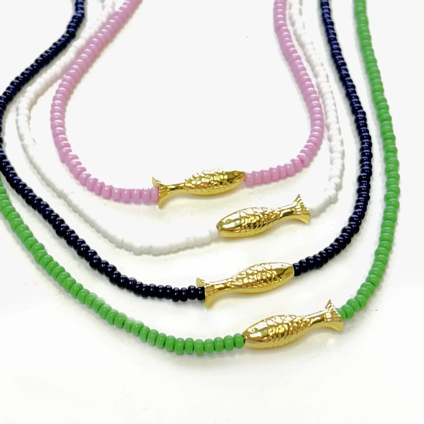 The Silver Wren - Necklace - Lucky Fish Beaded - Navy 16in - Findlay Rowe Designs