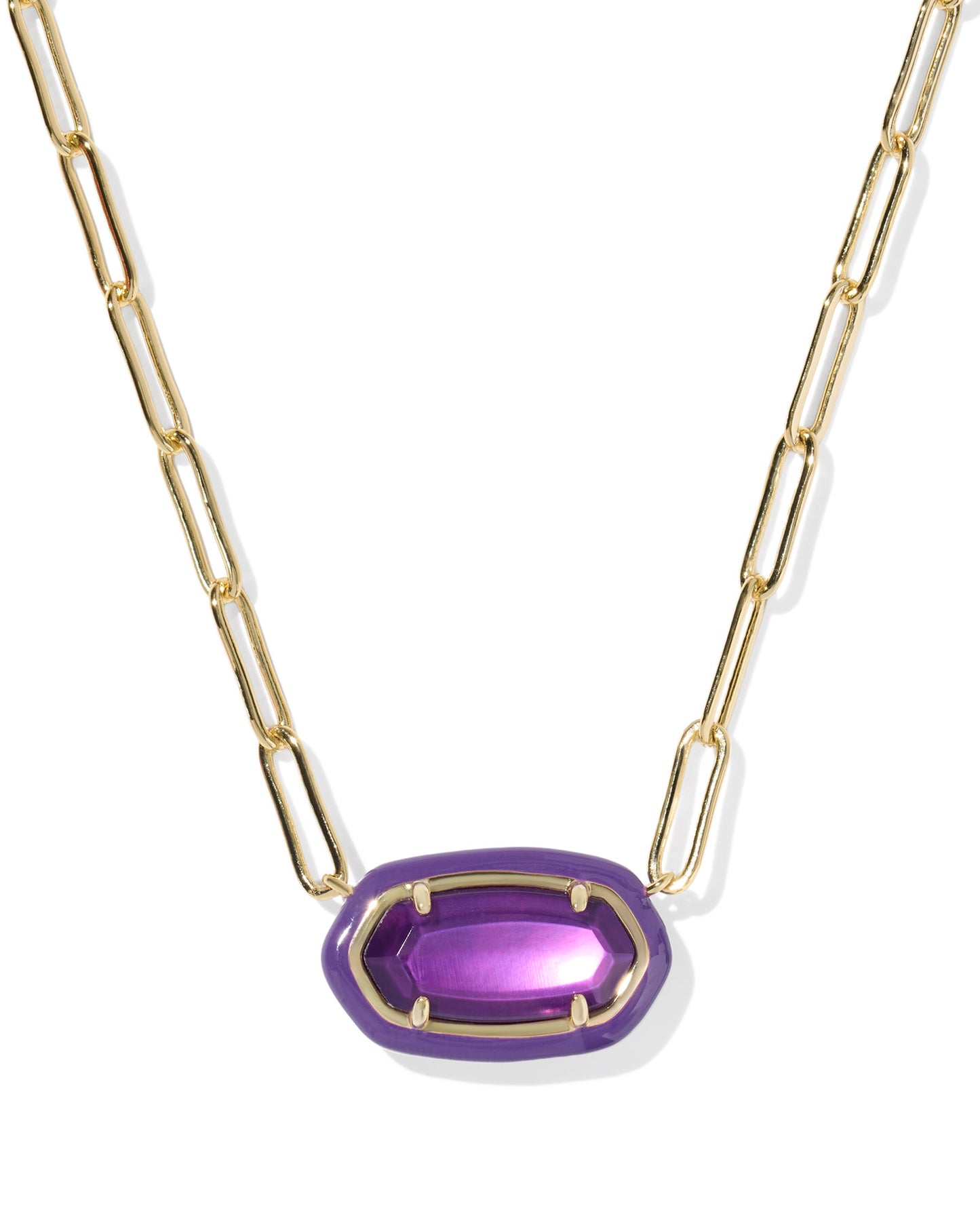 Kendra Scott - Necklace - Elisa Enamel Frame Gold Paperclip - Gold Purple Mother Of Pearl - Findlay Rowe Designs