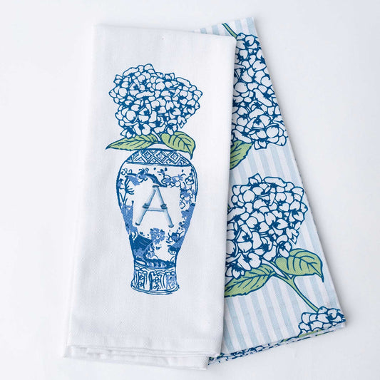 Towel - Cloth - Initial Hydrangea Ginger Jar - Set of 2