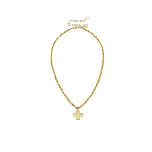 Susan Shaw - Necklace -  Gold Cross - Gold Beaded
