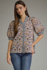 Entro - Top - Puff Sleeve Ruffle Gingham Trim - Floral Ecru - Findlay Rowe Designs