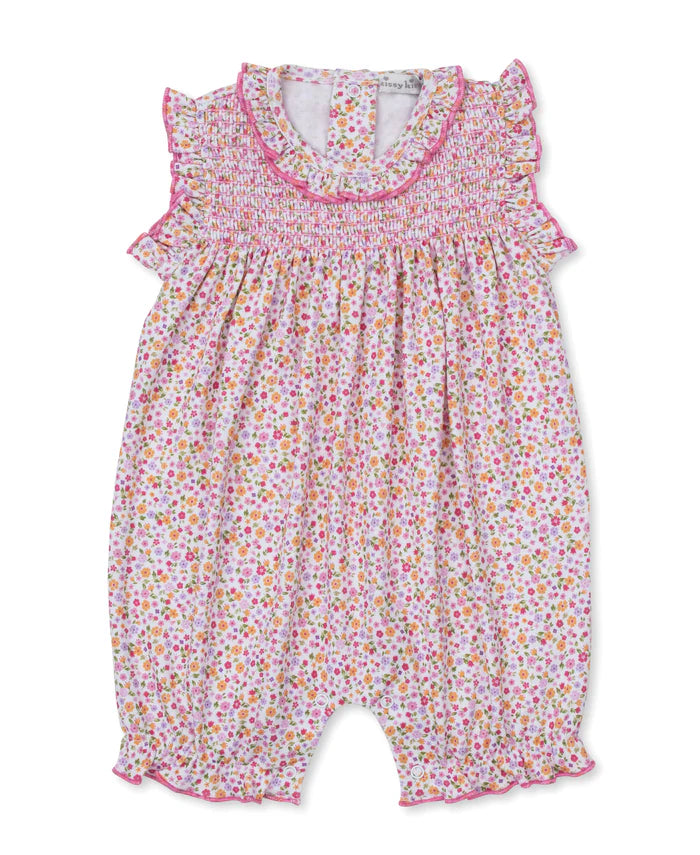 Kissy Kissy - Short Smocked Playsuit - Blossoming Bows Floral - Findlay Rowe Designs