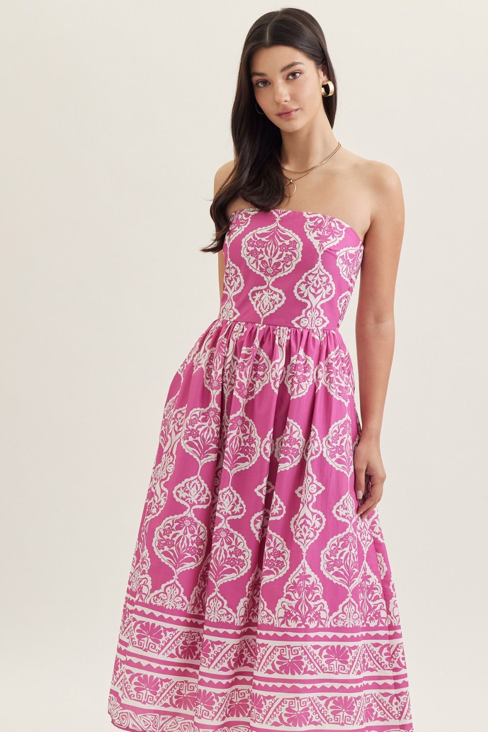 Entro - Dress Midi - Strapless Print - Magenta - Findlay Rowe Designs