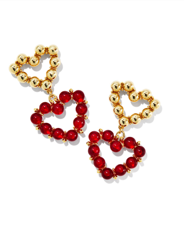 Kendra Scott- Ashton Gold Heart Drop Earrings in Red Glass - Findlay Rowe Designs