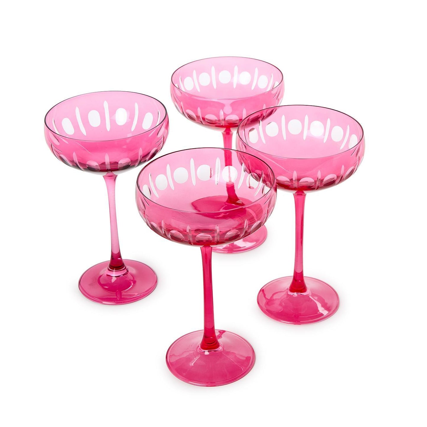 Coupe Glass - Sparkling Cut Pink Hand Engraved - Findlay Rowe Designs