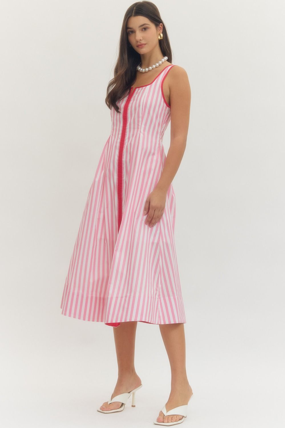 Entro - Dress - Midi Sleeveless - Pink Stripe - Findlay Rowe Designs