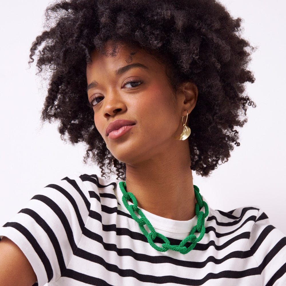 Ink & Alloy - Necklace - Jenna Chain Link Beaded - Kelly Green - Findlay Rowe Designs