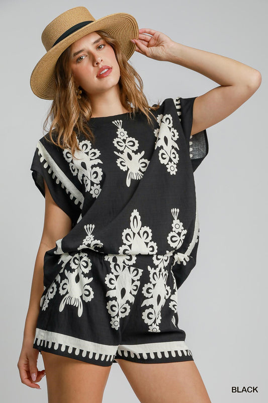 Top - Poncho Style Abstract - Black - Findlay Rowe Designs