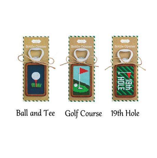 Mud Pie - Bottle Opener - Wood Needlepoint - Golf - Findlay Rowe Designs