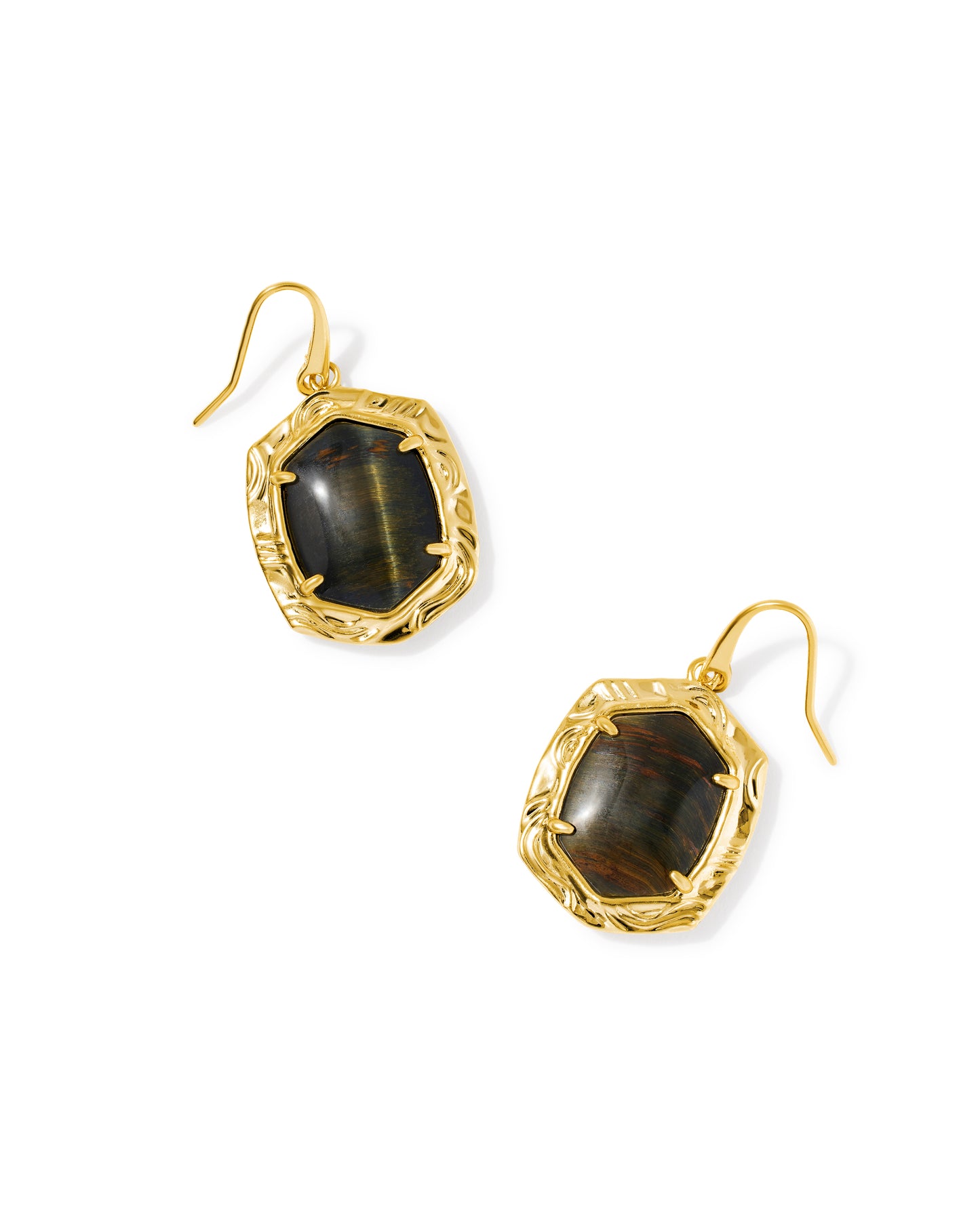 Kendra Scott - Earrings - Tiger Striped Daphne Drop - Gold Dark Brown Hawk's Eye - Findlay Rowe Designs