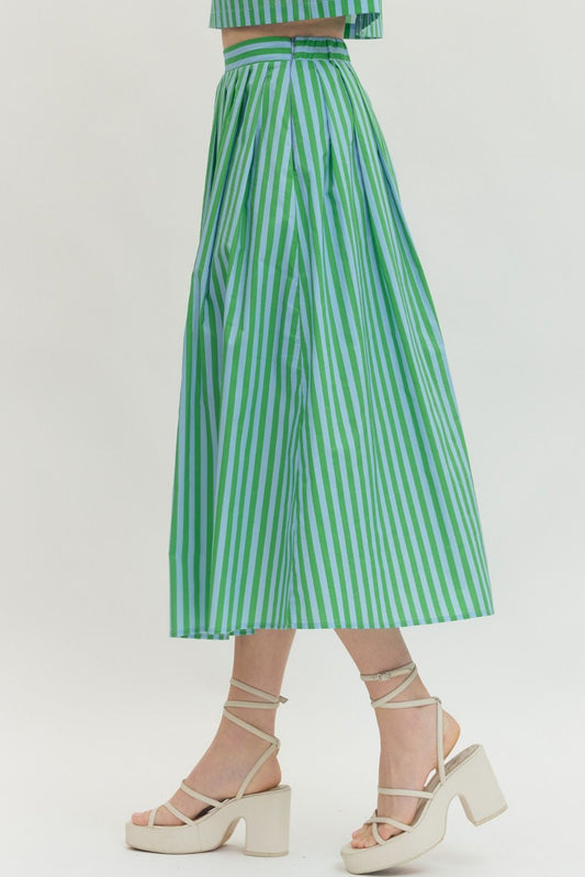Entro - Skirt - Green Sky Blue Stripe - Findlay Rowe Designs