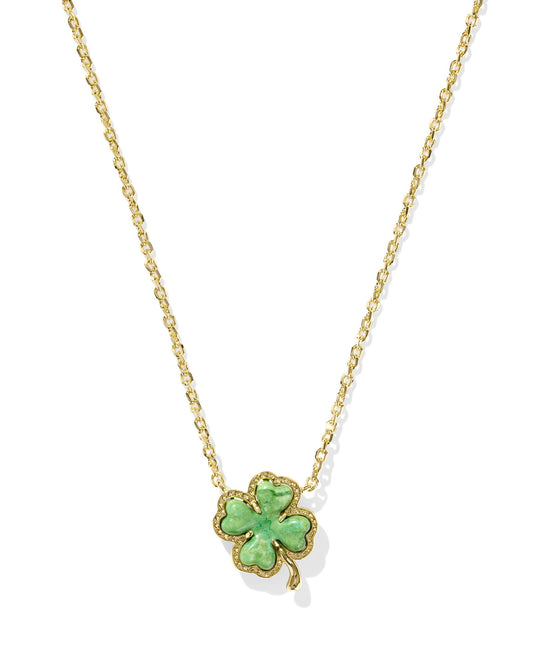 Kendra Scott - Necklace - Clover Gold Short Pendant Necklace - Lime Green Magnesite - Findlay Rowe Designs