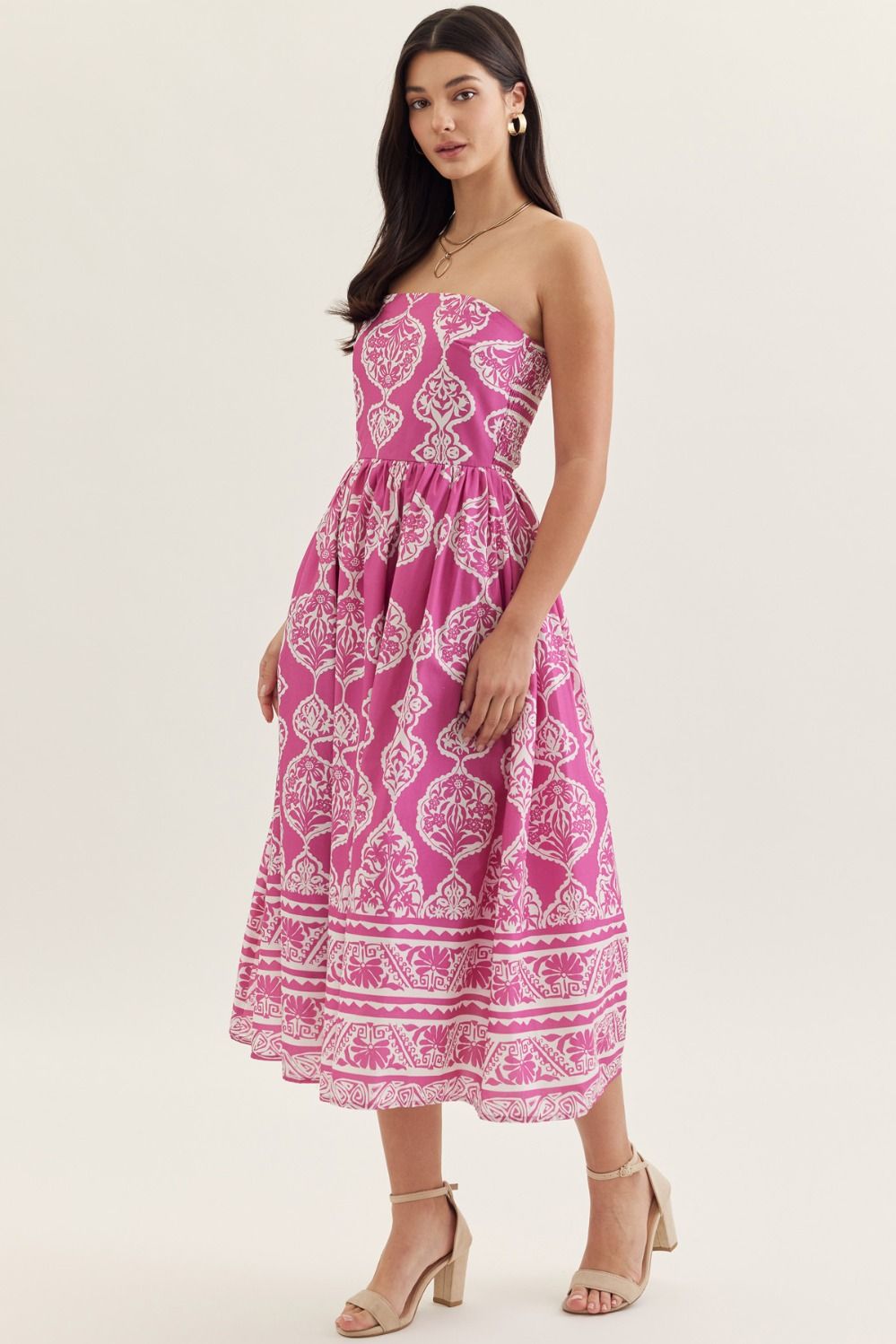 Entro - Dress Midi - Strapless Print - Magenta - Findlay Rowe Designs