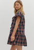 Dress - Plaid Ruffle Mini - Navy