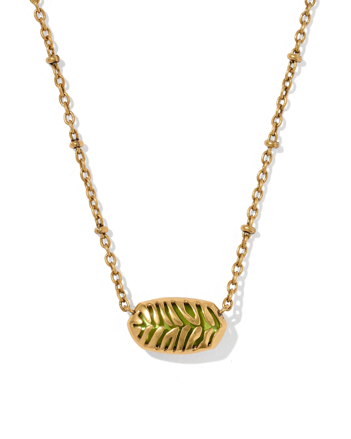 Kendra Scott - Necklace -   Elisa Short Pendant - Tiger Striped - Vintage Gold Chartreuse Green Mother Of Pearl - Findlay Rowe Designs