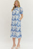 Entro - Dress - Midi Puff Sleeve - Blue White - Findlay Rowe Designs