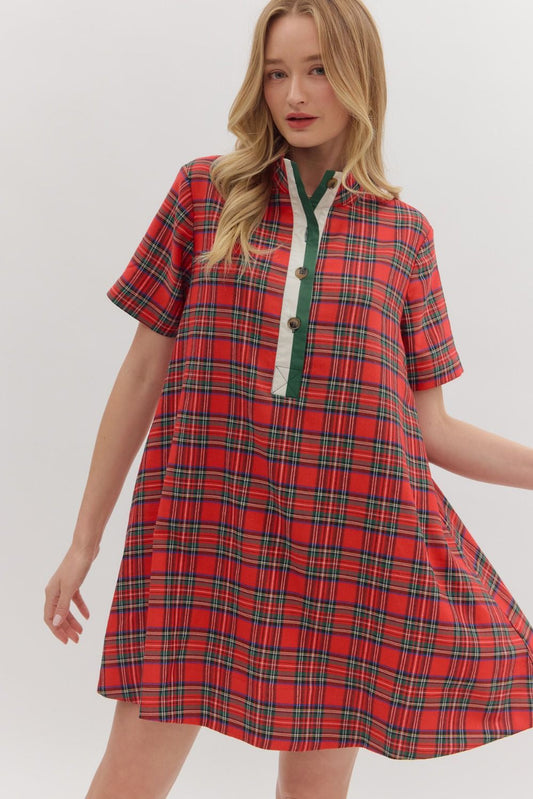 Entro - Dress - Red Plaid Short Sleeve Mini - Findlay Rowe Designs