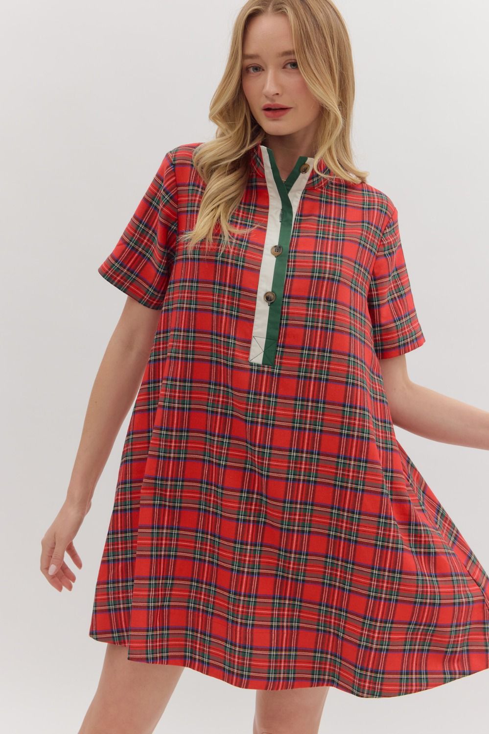 Entro - Dress - Red Plaid Short Sleeve Mini - Findlay Rowe Designs