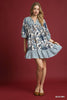Dress -  Mixed Print Mini - Blue Mix