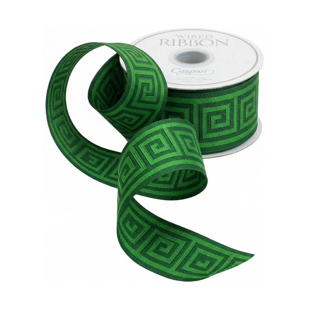 Caspari - Ribbon - 2in Greek Key Green/Dark Green - Findlay Rowe Designs