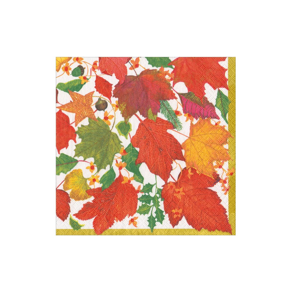 Caspari - Cocktail Napkins - Swirling Leaves White