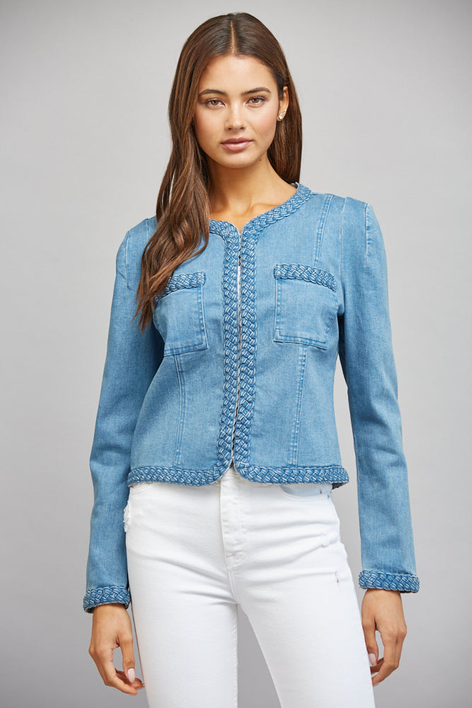 Top - Jean Jacket - Braided Trim - Denim - Findlay Rowe Designs