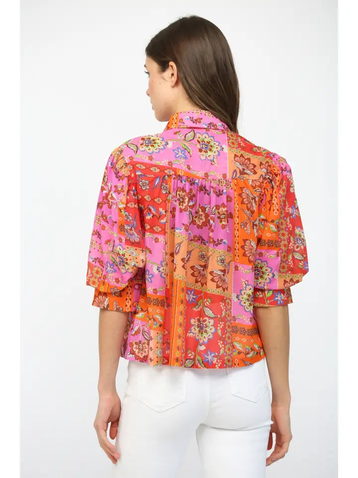 Top - Balloon Sleeve - Floral Patchwork - Findlay Rowe Designs
