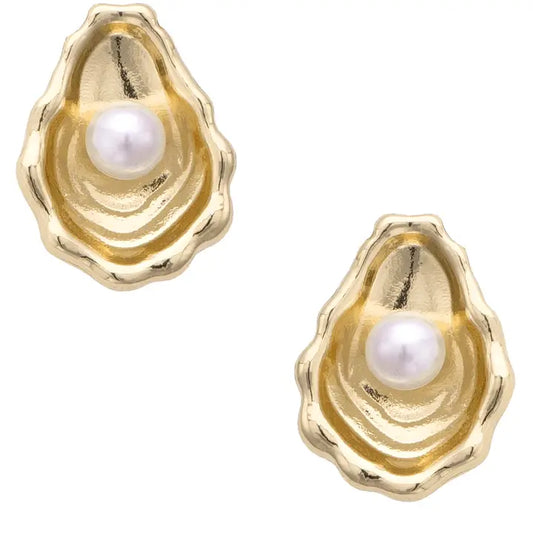 Canvas - Earring - Oyster & Pearl Stud - Shiny Gold - Findlay Rowe Designs
