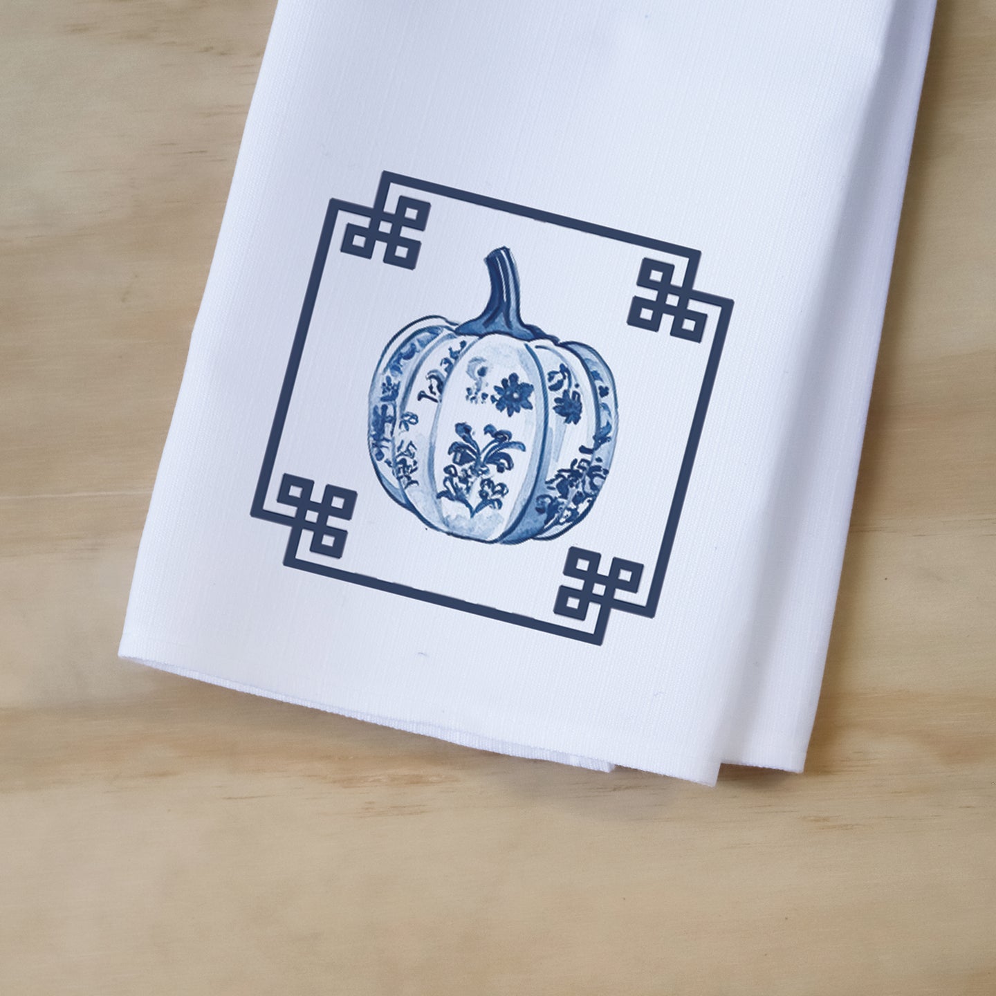 Little Birdie - Tea Towel - Greek Key Chinoiserie Pumpkin - Findlay Rowe Designs