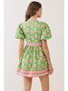 Dress - Mini Floral Puff Sleeve - Green - Findlay Rowe Designs