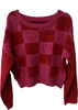 Entro-Hot Pink Red Checkered Heart Sweater