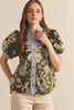 Entro - Top - Puff Sleeve Contrast Binding - Floral Olive - Findlay Rowe Designs