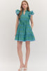 Entro - Dress - Mini Flutter V Neck - Green Blue - Findlay Rowe Designs