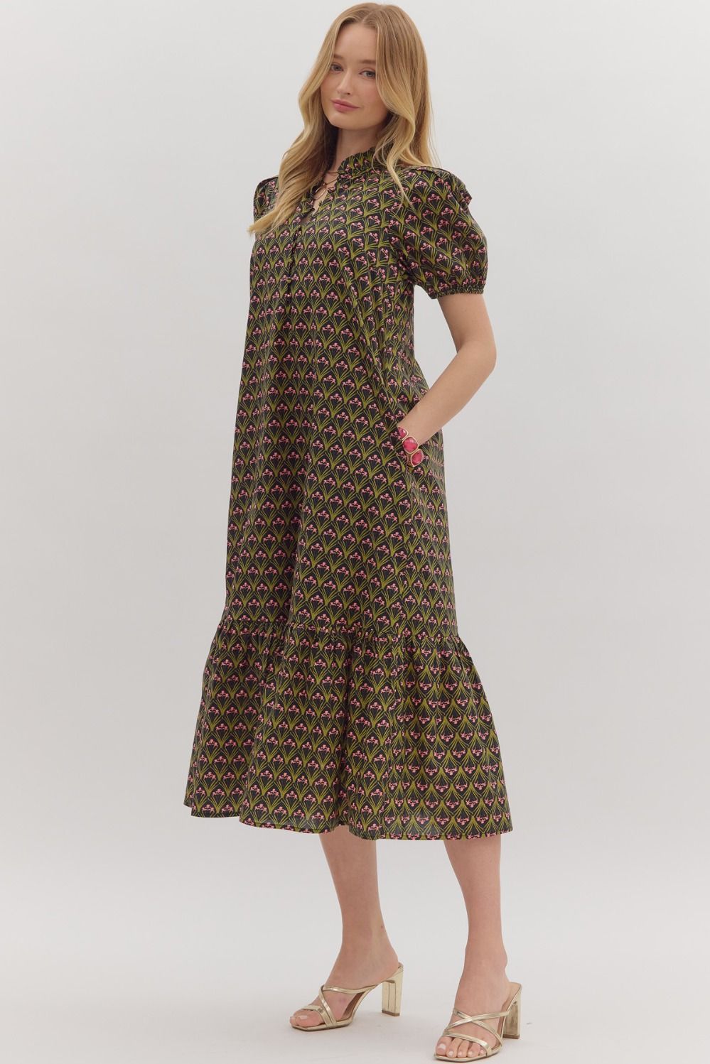 Entro - Dress - Midi Black Floral Print - Findlay Rowe Designs