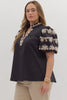 Clearance - Entro - Plus Size Top - V Neck Embroidered - Black