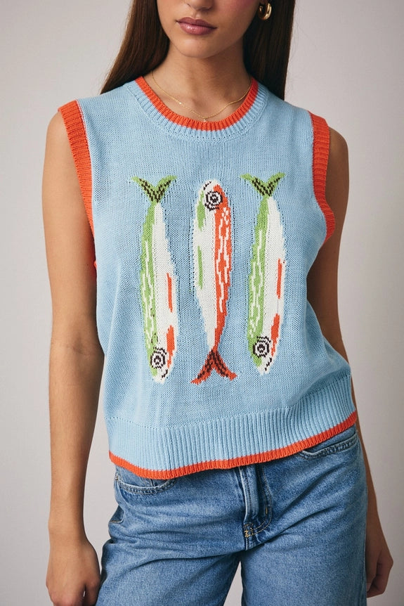 Sunday Edition by Le Lis - Sweater Vest - Fish- Light Blue Orange - Findlay Rowe Designs