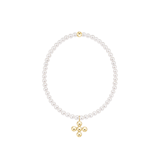 Enewton - Classic Pearl 3mm Bracelet - Signature Cross 4mm Beaded Gold Charm - Findlay Rowe Designs
