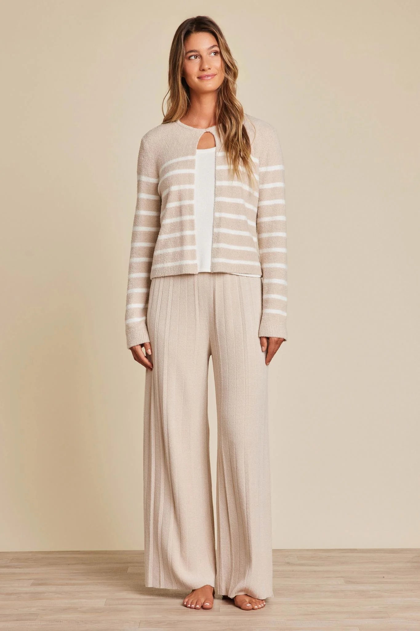 Barefoot Dreams - CozyChic Lite® Striped Cardigan - Stone / Pearl - Findlay Rowe Designs