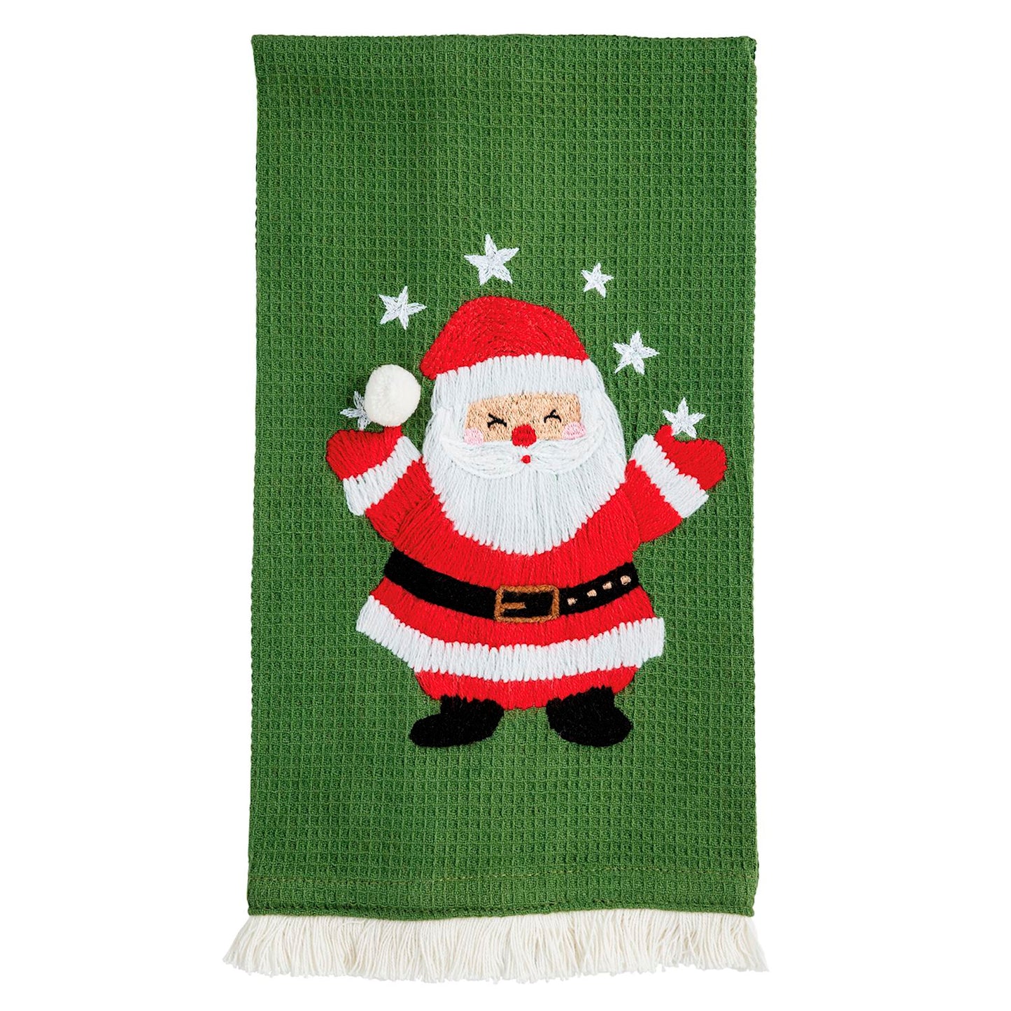 Mud Pie - Tea Towel - Waffle Weave - Embroidered - Christmas Fringe - Findlay Rowe Designs