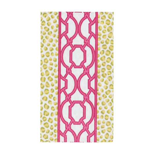 Caspari - Guest Towel Napkins - Knots And Spots Green & Fuchsia