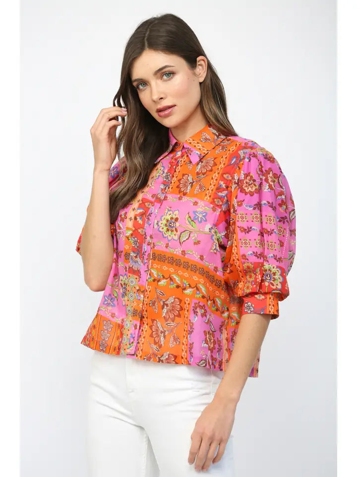 Top - Balloon Sleeve - Floral Patchwork - Findlay Rowe Designs