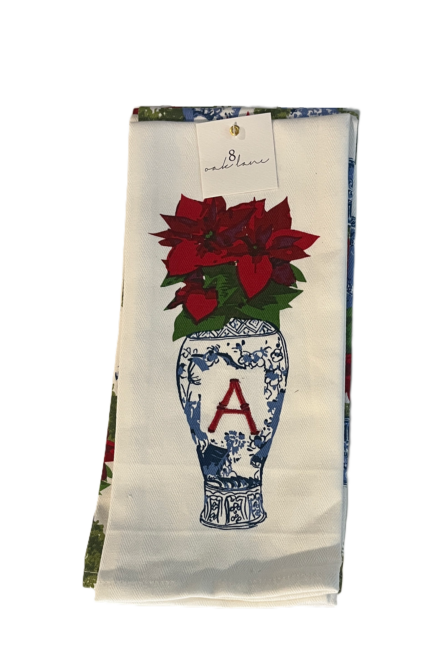 Hand Towels - Poinsettia Chinoiserie Vase - Initial
