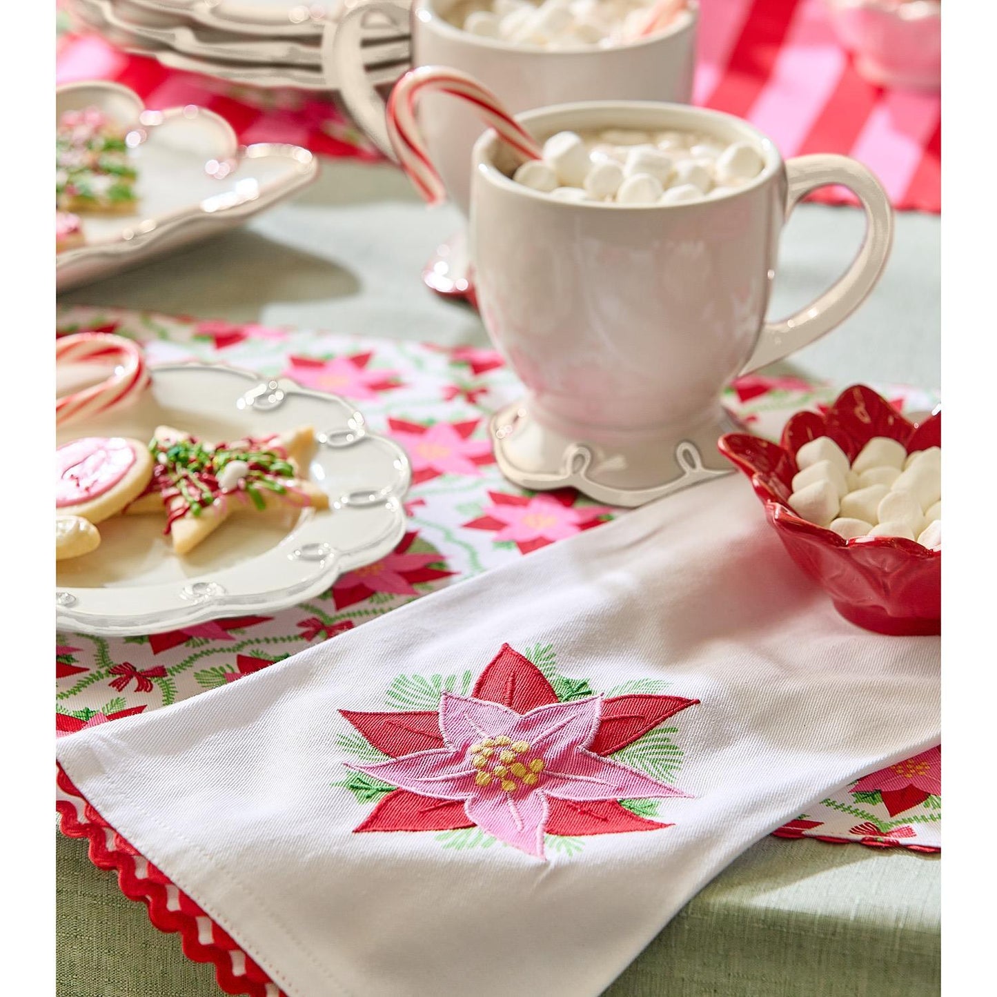 Tea Towels -  Set of 2 - Poinsettia Ric Rac Trim - Findlay Rowe Designs