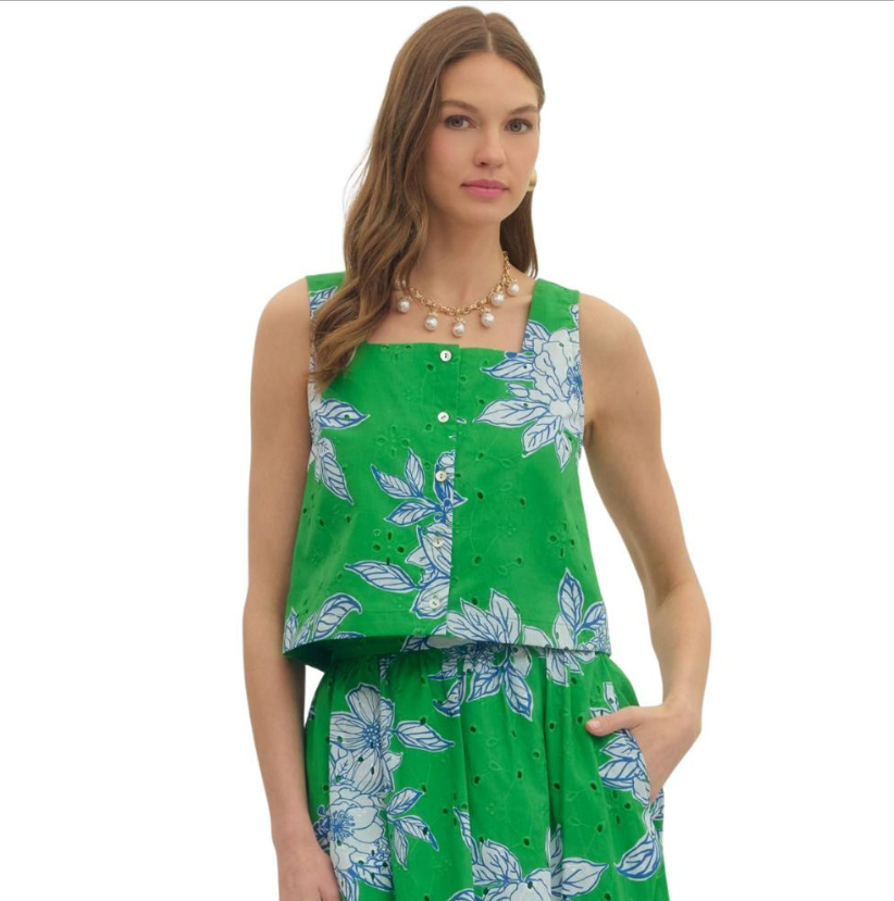 Entro- Top - Botanical Square Neck - Olive - Findlay Rowe Designs