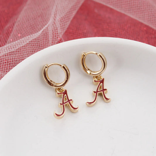 Earring - Huggie Hoop - Enamel Alabama Script A - Findlay Rowe Designs
