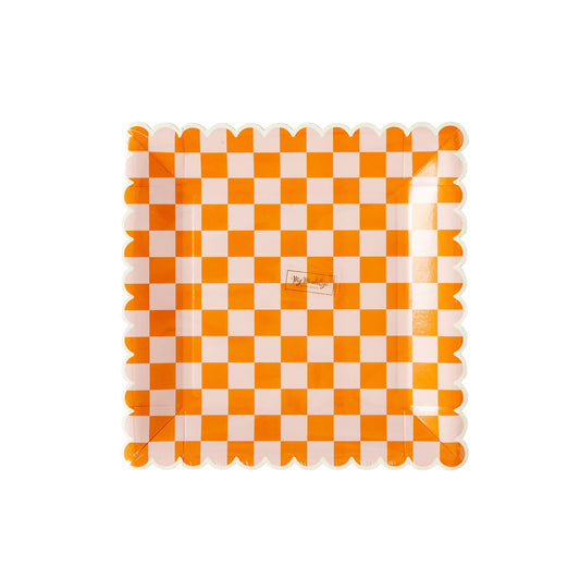 Paper Plate - Ghoul Gang 9in - Orange Checkered