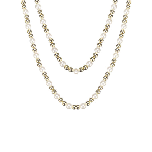 Natalie Wood -Adorned Pearl Beaded Necklace in Gold